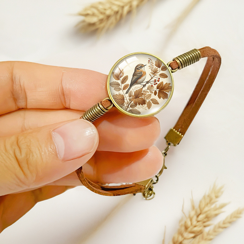 Men's Brown Leather Branch Sparrow Bracelet, Fashionable